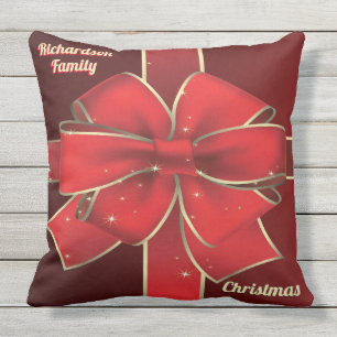 Almofada Monograma vermelho grande da fita de Yule do