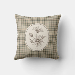 Almofada Monograma Xadrez Botânico Floral Vintage