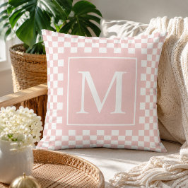 Almofada Monograma Xadrez Rosa Personalizado
