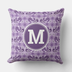 Almofada Monograma Xadrez Roxo e Branco Fofo e Charmoso