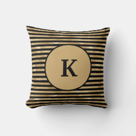 Almofada Monogramado Preto e Dourado Listrado Chic Moderno