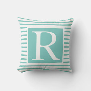 Almofada Monogramas Blue Stripes Brancas Nomes Dif Favor