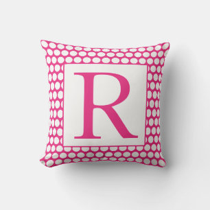 Almofada Monogramas Bolinhas brancas cor-de-rosa Brilhante 