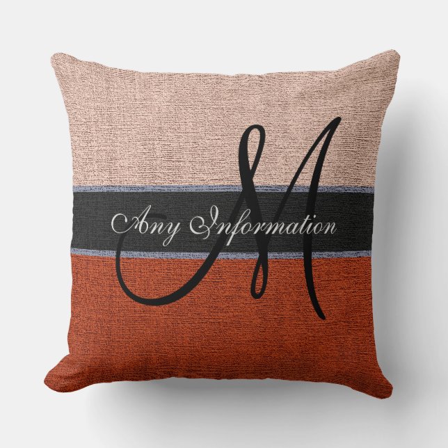 Almofada Monogramas Creme & Brown Burlap Jute Russo (Frente)