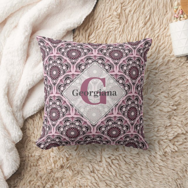 Almofada Monogramas Deco Dusky Rosa Cherry Blossom Mandala (Cobertor)