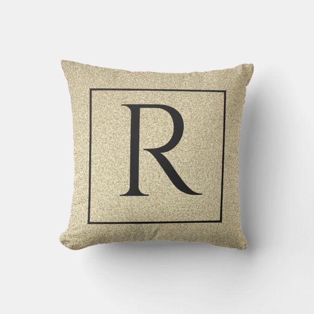 Almofada Monogramas Glitter Dourado Ouro preto inicial (Frente)