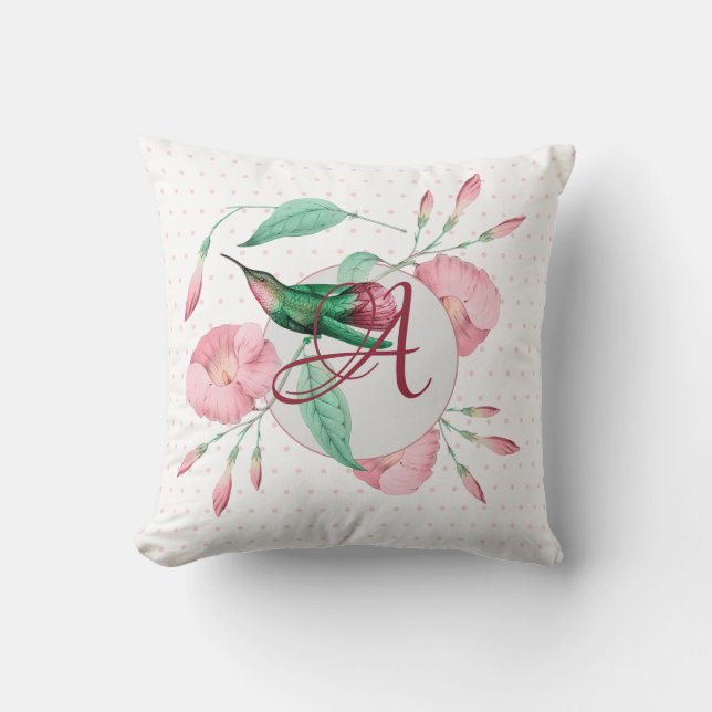 Almofada Monogramas Hummingbird Rosa Mint DeCOR Floral (Frente)