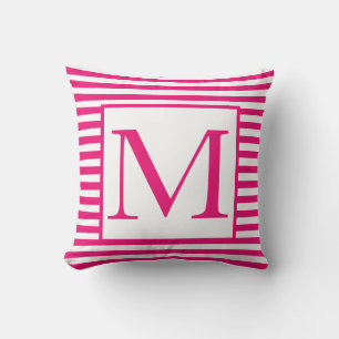 Almofada Monogramas Listras Brancas Rosa Padrões Coloridos