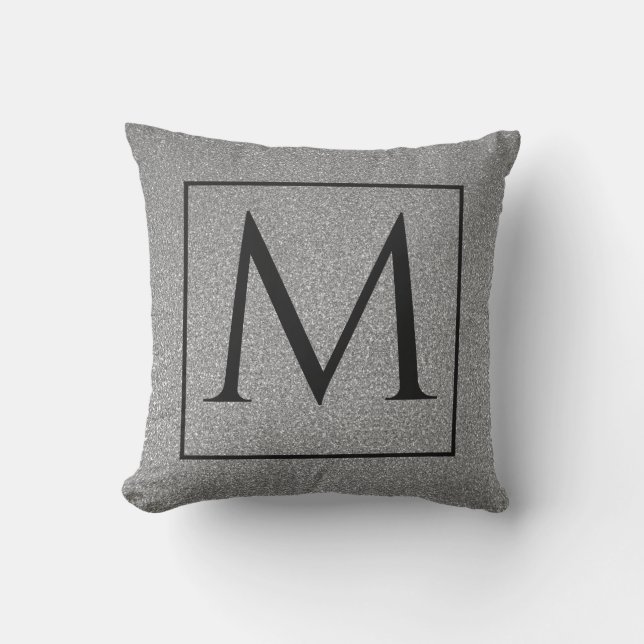 Almofada Monogramas Na moda de Cinza branco preto inicial (Frente)