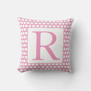 Almofada Monogramas Pontos Polka Rosa Branco Presente Femin