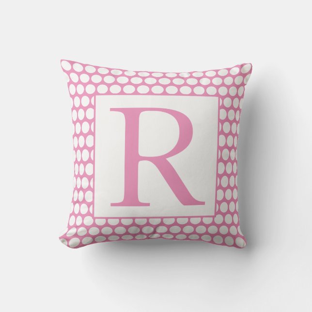 Almofada Monogramas Pontos Polka Rosa Branco Presente Femin (Frente)