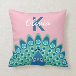 Almofada Monogrammed cor-de-rosa bonito do pavão |