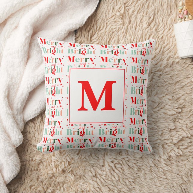 Almofada Monogrammed Retro Merry and Bright Christmas (Cobertor)