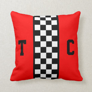 Almofada Monogrammed vermelho do teste padrão Checkered do
