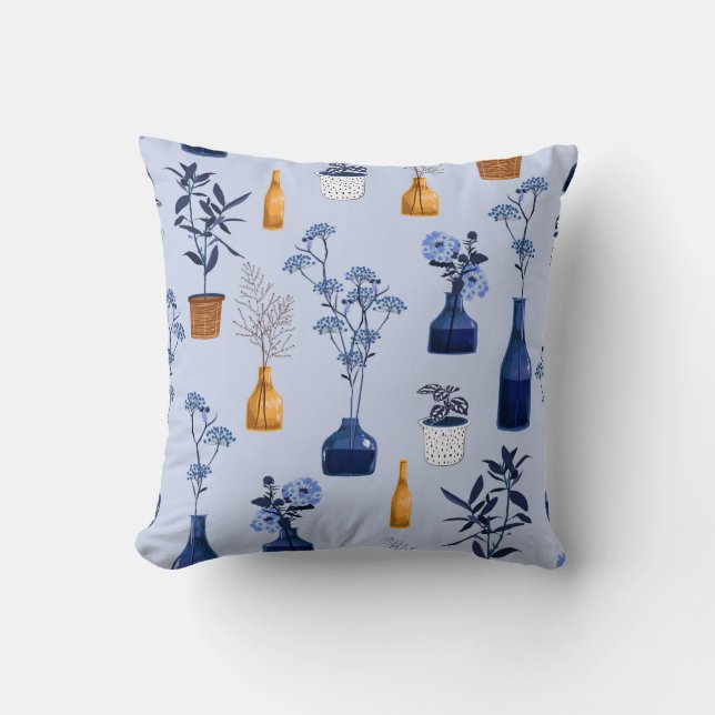 Almofada Monotone das flores modernas e vaso, pote com bot (Frente)