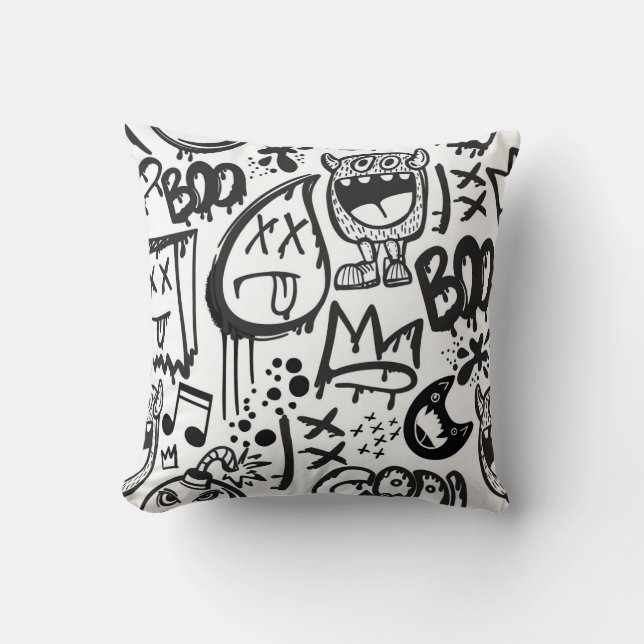 Almofada Monster Boys: Padrão Desenhado À Mão (Frente)