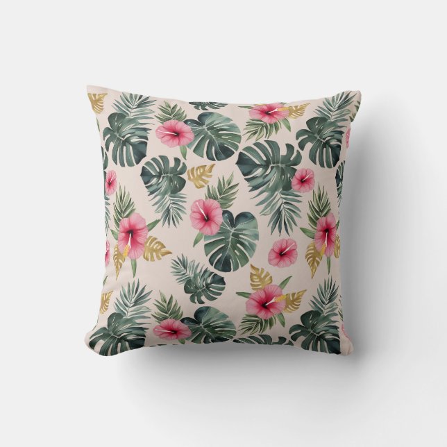 Almofada Monstera e Hibiscus Pattern (Frente)