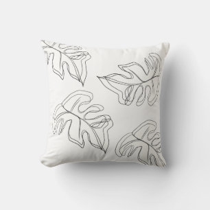 Almofada Monstera Minimalista Desenho à Mão Preto Branco