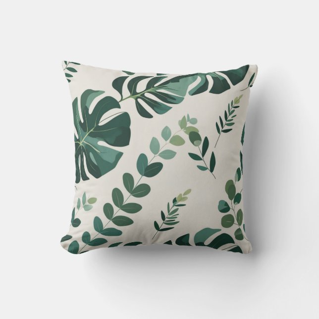 Almofada Monstera Minimalista e Padrão Verde - Moderno (Frente)