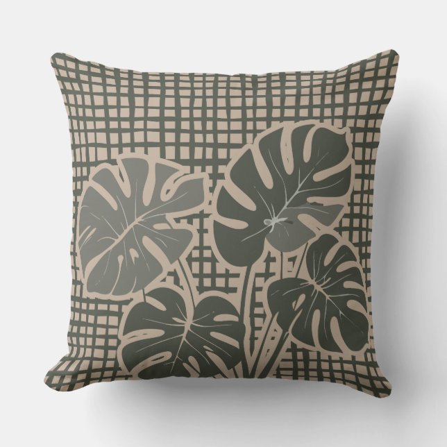 Almofada Monstera Moss Green Premium Throw Pillow (Frente)