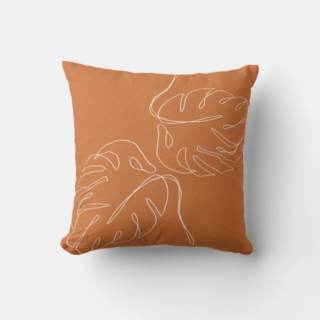 Almofada Monstera Palma Terracota Marrom Abstrata (Frente)