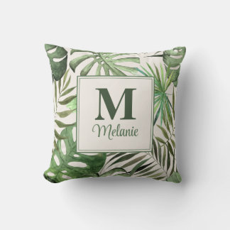 Almofada Monstera Tropical Personalizada com Nome e Inicial