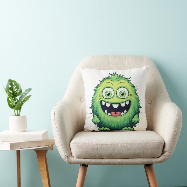 Almofada Monstro Verde Fofo Sorridente Desenho Animado (Cadeira)
