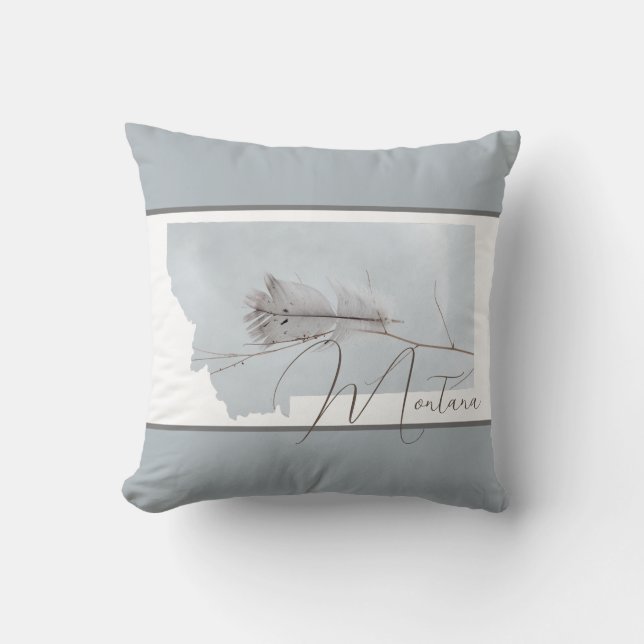 Almofada Montana Dusty Blue com pena de Cinza (Frente)