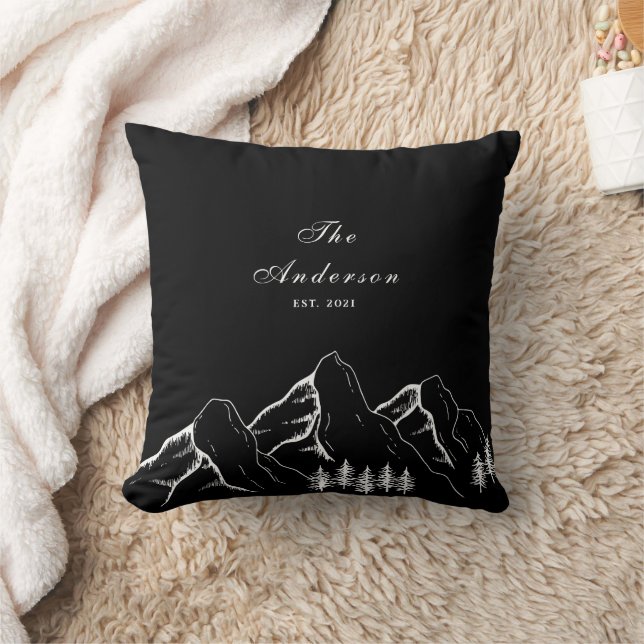 Almofada Montanha de Pinheiro Família Preto Meia-Noite (Cobertor)