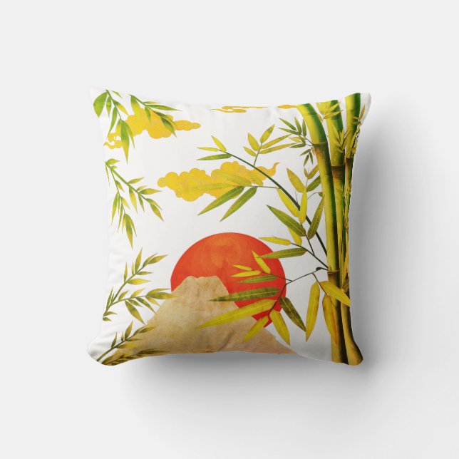 Almofada Montanha Oriental Japonesa E Rumor De Bambu (Frente)