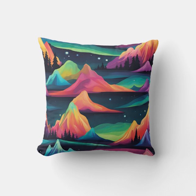 Almofada Montanhas Aurora Borealis E Luzes do Norte  (Frente)