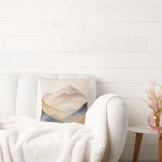Almofada Montanhas beges abstrato minimalísticas de aquarel (Sofá)
