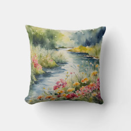 Almofada Montanhas de Cachorro de Flores Selvagens Aquarela