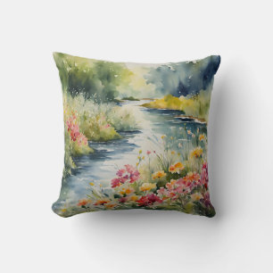 Almofada Montanhas de Cachorro de Flores Selvagens Aquarela