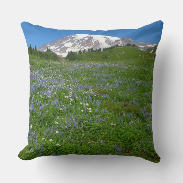 Almofada Monte Rainier com Lupinos Roxos (Frente)