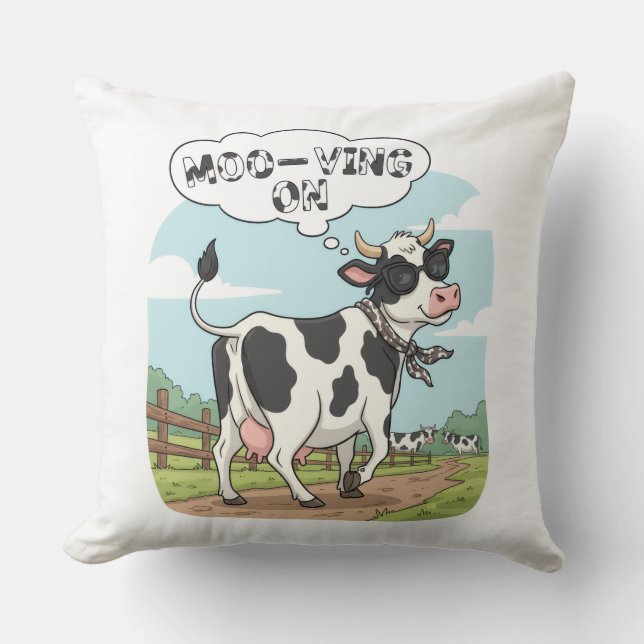 Almofada "Moo-ving On" Cow - Funny & Stylish Farm Humor! (Frente)