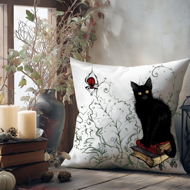 Almofada Moody Black Cat Halloween (Moody Black Cat Throw Pillow)