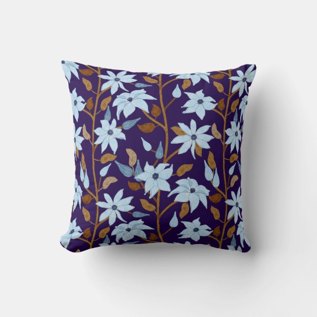Almofada Moody Blue Clematis Trailing Floral Patterno (Frente)