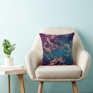 Almofada Moody Luxe Marble Rosa Roxo Profundo e Teal Dour