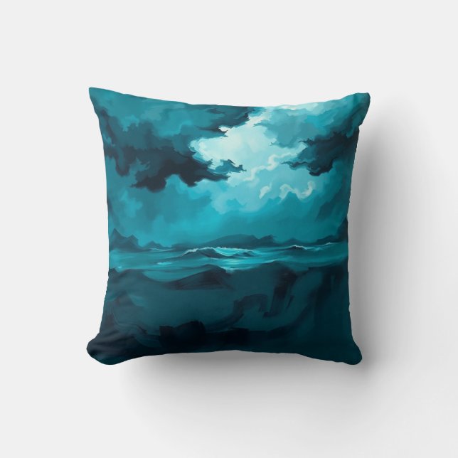 Almofada Moody Ocean Waves Under Stormy Sky – Abstract Seas (Frente)