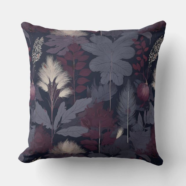 Almofada Moody Plum Fig & Pampas Grass Pattern Throw Pillow (Frente)