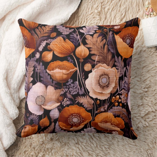 Almofada Moody poppies on black pattern (Cobertor)