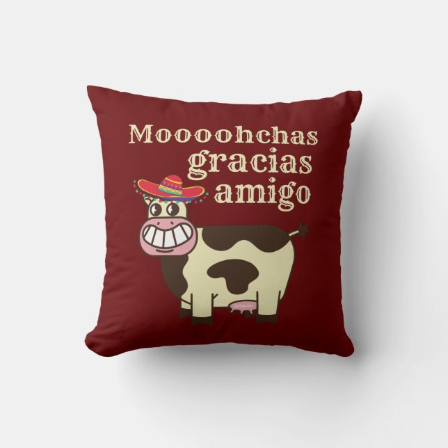 Almofada MOOOHCHAS GRACIAS AMIGO engraçado cinco de mayo (Frente)