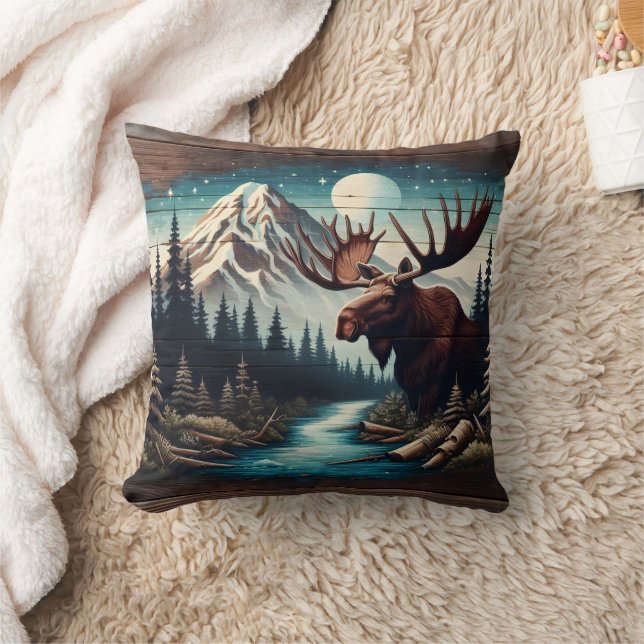 Almofada Moose por Mountain Stream Sob Lua Cheia (Cobertor)