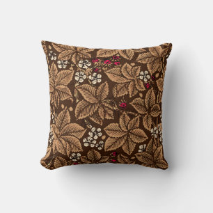 Almofada Morangos de Nouveau da arte e folhas, Brown escuro