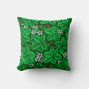 Almofada Morangos de Nouveau da arte e folhas, verde