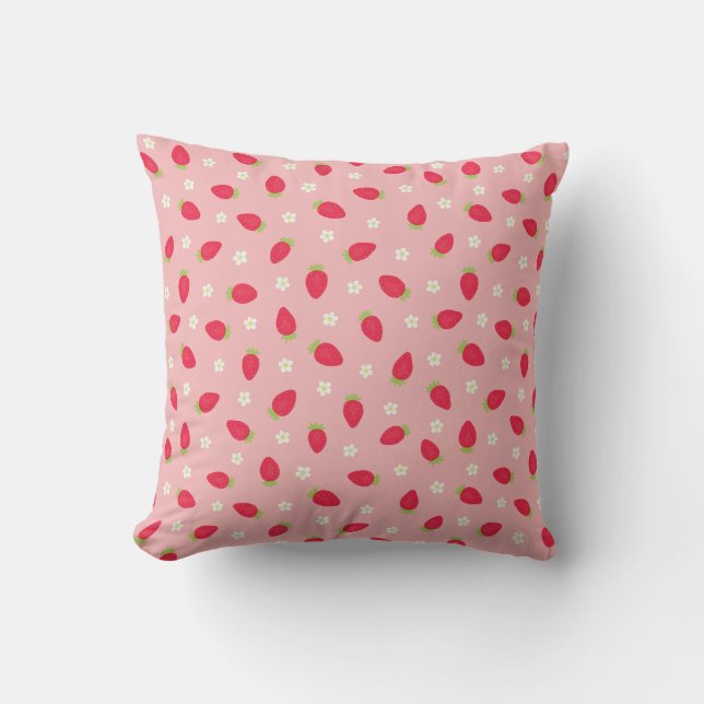 Almofada Morangos de Verão (pequena escala) Rosa (Frente)