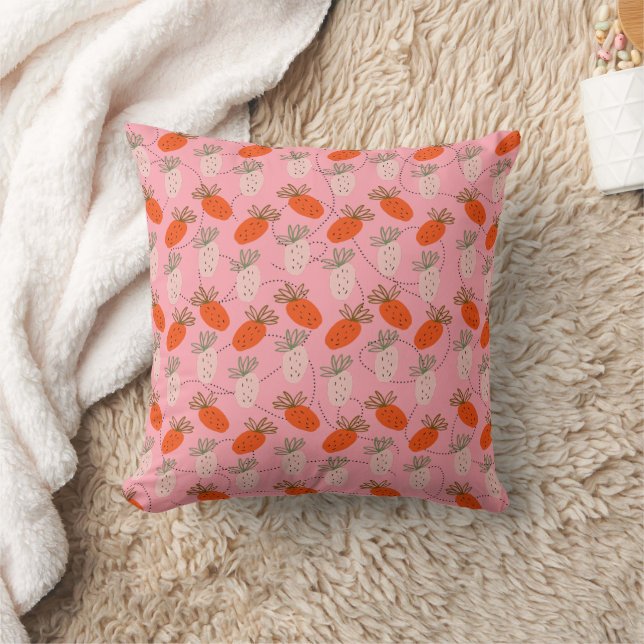 Almofada Morangos Rosa Branco Padrão Desenho a Mão (Cobertor)