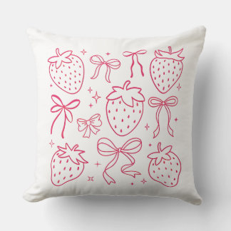 Almofada Morangos Rosa Neon e Laços Design Kawaii