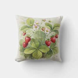 Almofada Morangos Vermelhos Verdes Flor de Verão Travesseir